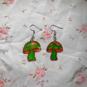 mushroom shrinky dink earrings